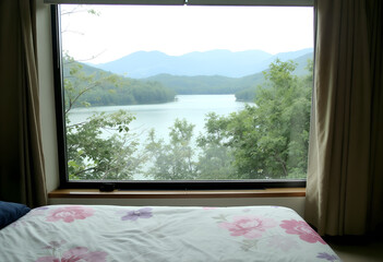 Serene Lake View from Bedroom Window