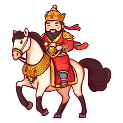 Fototapeta premium god of wealth on horseback, new year, asia, vector, transparent background, festival, god of wealth, horse, ride
