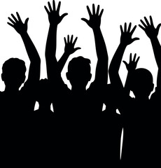 Excited crowd silhouette hands up cheering vector