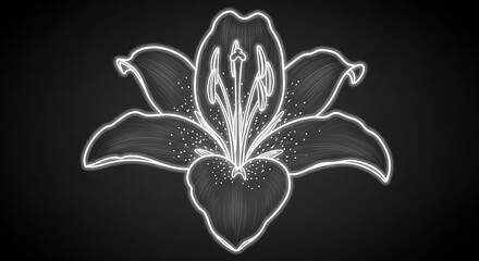 Neon Glowing Garden Lily Flower with Symmetrical Neon White Glow