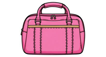 A vibrant pink handbag with handles, zipper, and decorative stitching, isolated on white.