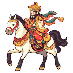 Fototapeta premium god of wealth on horseback, new year, asia, vector, transparent background, festival, god of wealth, horse, ride