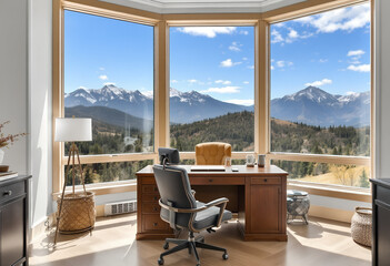 Mountain View Home Office: Executive Workspace with Natural Light and Scenic Backdrop