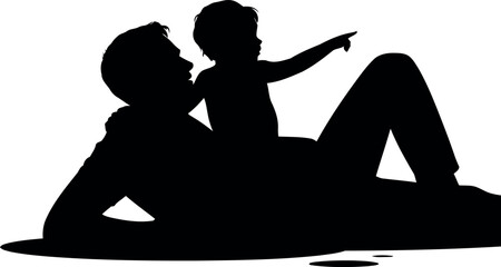 Father and child silhouette together outdoors exploration vector
