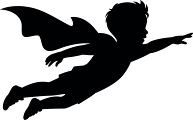 Superhero kid silhouette flying joyful childhood imagination power vector