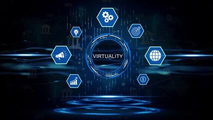 Virtual reality technology innovation digital network data analysis business growth global connection marketing strategy financial success virtual world concept - Powered by Adobe
