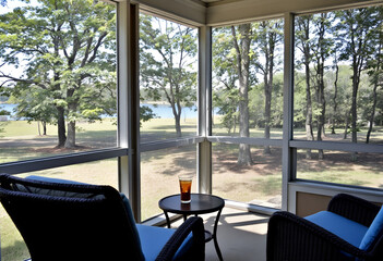 Serene Lakeside View from Screened Porch
