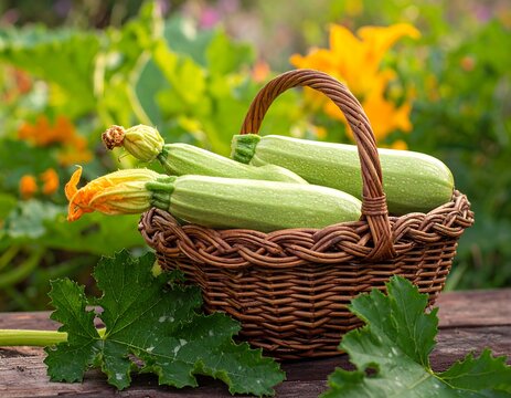 Fresh zucchini in a basket