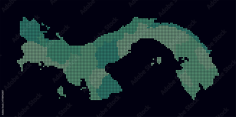 Poster panama dotted map. digital style map of the country on dark background. panama shape with square dot