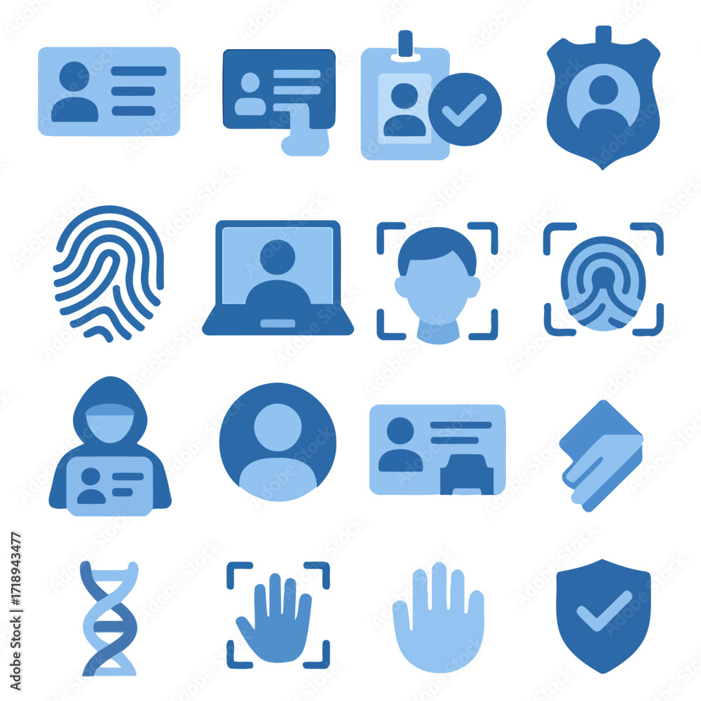 Poster digital id and security icons: a collection of minimalist icons represents the latest digital securi