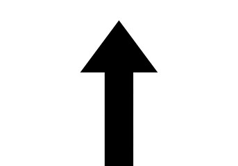 A bold black arrow pointing directly upwards signifying direction progress and movement isolated on white background