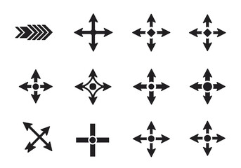 Collection of arrow symbols in various directional configurations arranged in a grid format