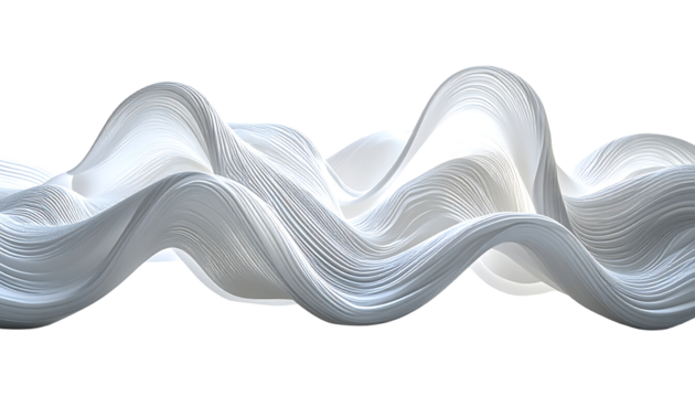 Abstract white flowing waves, undulating smoothly against a black background, creating a sense of movement and fluidity