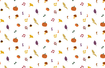 Autumn Pattern with Seasonal Icons – Pumpkin, Ginkgo, Music Notes and More