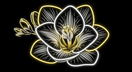 Neon Glowing Freesia Flower with Layered Neon Yellow and White Glow