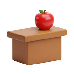 Red apple on a wooden desk isolated on transparent background