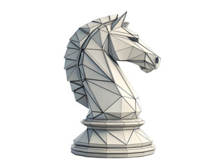 Obraz premium Elegant geometric chess knight, a modern symbol of strategy and sophistication for design projects,isolated on white background
