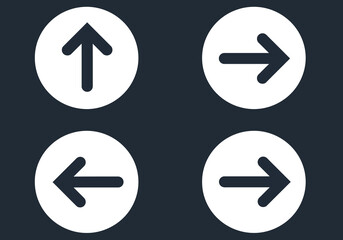 Four white circles with black arrows pointing up right left and right on a dark blue background
