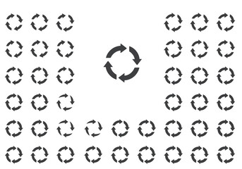 Gray circular arrows form a grid with a central larger arrow set on a white background