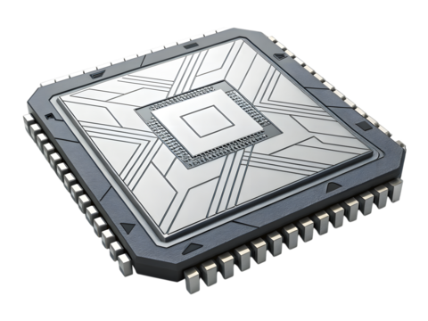 Sleek microchip for cutting-edge technology,isolated on white background