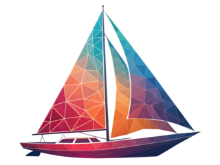 Modern geometric sailboat design for nautical themes and creative projects featuring vibrant colors,isolated on white background