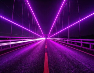 Night bridge, vibrant purple lights, fast motion