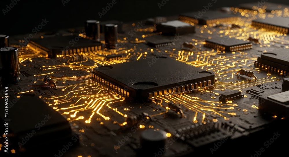 Poster digital circuitry: a macro-level view showcases the intricate architecture of computer processors, h