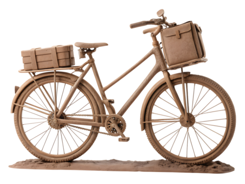 Vintage delivery bike with a box and bag,isolated on white background - Powered by Adobe