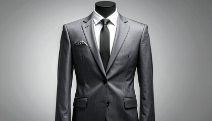 Grey pinstripe suit on mannequin, formal wear