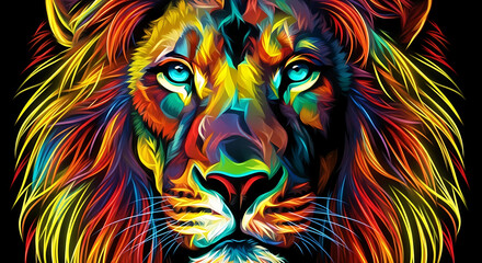 Neon Lion Face Luminous Glow with Majestic Neon Mane