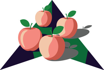 Four ripe apples arranged on a geometric background, symbolizing healthy eating and freshness.