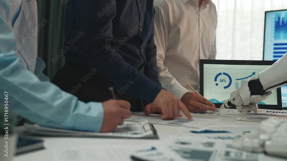 Poster business professionals working with ai-driven tools to refine decision-making, improve forecasting, 
