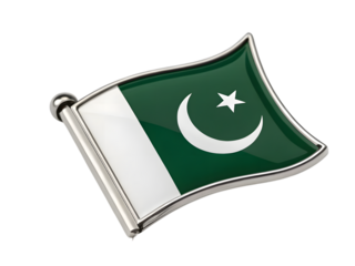 Patriotic Pakistan flag pin emblem, isolated on white background
