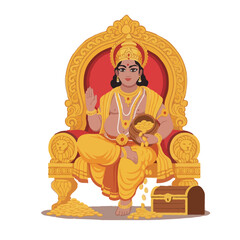 Dhanteras Happy Kuber Festival Gold Coins Lord Indian Icons Wealth Celebration Prosperity Royal Treasure Artistic Illustration Art Joy Spiritual