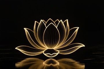 a lotus flower in a delicate golden outline, black background