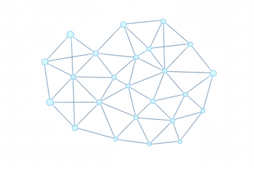 Abstract network structure creating futuristic technology, data, and communication concepts with glowing nodes on transparent background