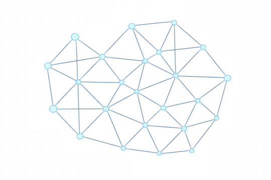 Abstract network structure creating futuristic technology, data, and communication concepts with glowing nodes on transparent background