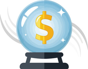 Vector art of crystal ball with a golden dollar sign inside, symbolizing financial prediction and fortune telling