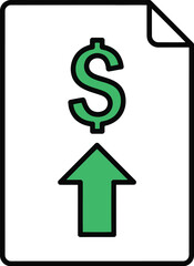Vector art of icon representing financial growth with a dollar sign on a document and an upward arrow, indicating an increase in earnings or value