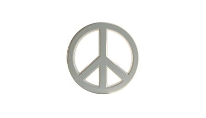 A metallic gray peace symbol, circular, slightly embossed, on a black background with subtle noise/texture around its edges