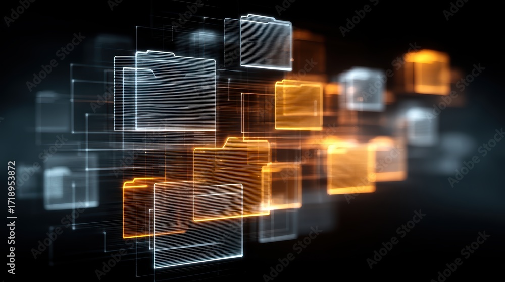 Poster abstract glowing lines and squares background, a futuristic dynamic digital design