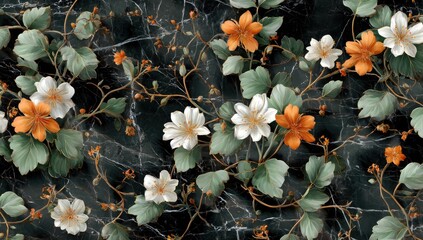 Floral pattern on dark marble