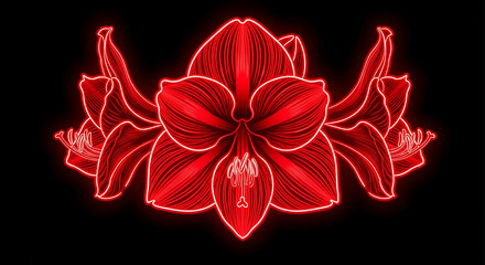 Neon Glowing Amaryllis Flower with Layered Neon Red Glow