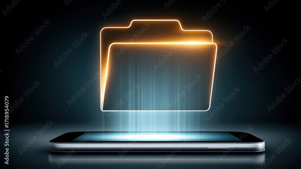 Poster smartphone organization, efficient file management with folder icon on mobile screen