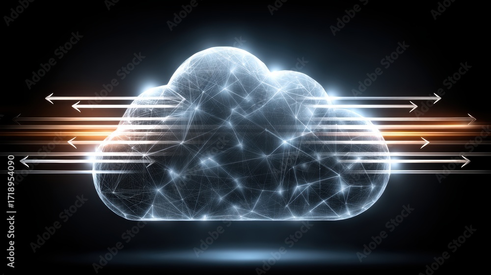 Aufkleber dynamic cloud computing visualization with interconnected arrows and lines representing data flow ne