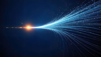 青い光線が集中する抽象的な光景