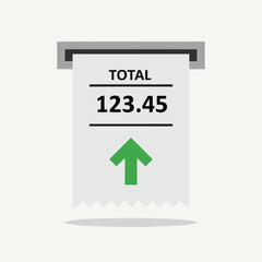 Vector art of receipt showing a total amount and an upward arrow, representing rising costs or increased spending