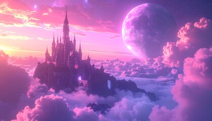 Floating castle in a pastel dream