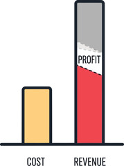 Vector art of bar chart showing revenue and cost, with profit highlighted
