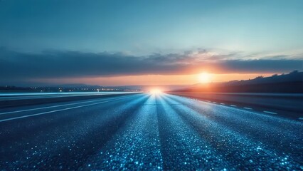 Blue Runway Leading to Sunset Glow Horizon